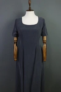 Laura Ashley Gray 100% Silk Short Sleeve Scoop Neck Midi A-Line Dress Size 8 - Picture 1 of 20