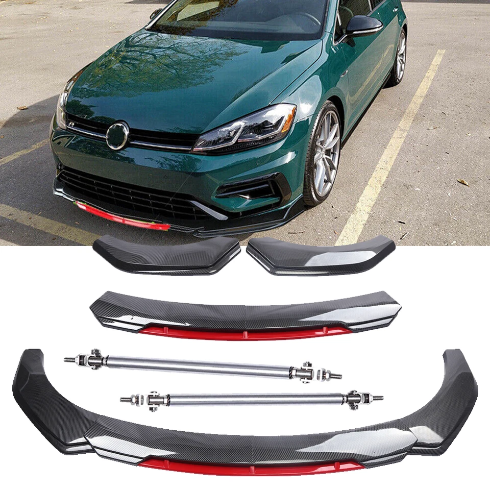 For VW Golf GTI MK7 Front Bumper Lip Spoiler Splitter+Strut Rods Carbon Fiber Foto 1 de 4