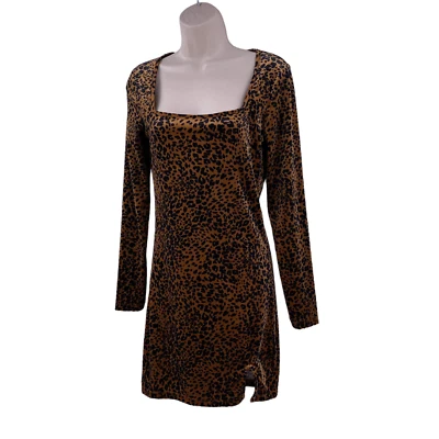 Forever 21 Juniors Dress Size Medium Brown Cheetah Leopard Print LS Square Neck - Image 1 of 4