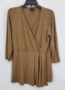 Top para mujer Jil Wearever Collection pequeño marrón simulado envolvente elástico manga 3/4 - Imagen 1 de 8