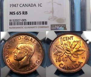 1947 CANADA CENT NGC MS 65 RB CANADA ASTA COMP $78 #AC1-52 - Foto 1 di 1