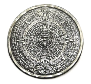 Vintage EMV Mexico 925 Sterling Silver Aztec Mayan Round Calendar Brooch Pendant - Picture 1 of 5