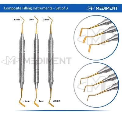 Kit restaurador recubierto de titanio dorado instrumento de llenado compuesto dental de 3 piezas Foto 1 de 4