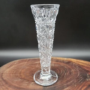 Federal Glass Windsor Clear Bud Vase 5 5/8" Pressed Diamond Pattern VTG USA - Picture 1 of 7