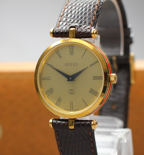 [Quasi MINT scatola] Vintage Gucci 2000M 30mm Quarzo Oro Roman Shelly Line Uomo