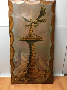Mythological Fantasy Four Winged Hawk Falcon Thunderbird Wood Resin Plaque 22x41 - Picture 1 of 7