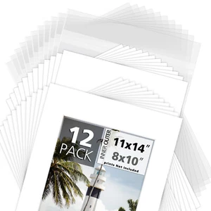 12 Pack White Picture Mats Frame Mattes with Backing Boards and Clear Bags - Picture 1 of 8