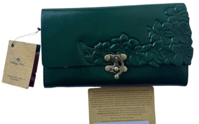 Patricia Nash Terresa Wallet Green Hand Cut Tooled Leather Organizer Brand New Foto 1 de 4