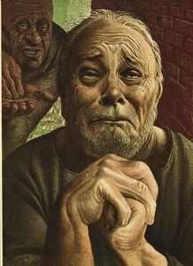 Guy Rowe. "David Piange". Stampa litografia biblica religiosa 1949. 9 x 12 - Foto 1 di 1
