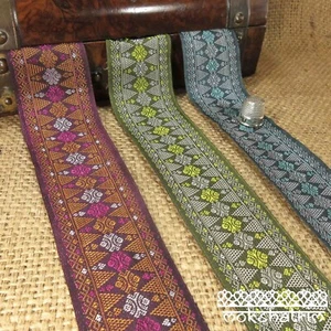 Asian Indian Geometric Tribal Pink Lime Teal Jacquard Ribbon Dog Collar MA164 - Picture 1 of 9