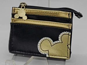 Disney Store Black Gold Leather Small Zip Wallet - Picture 1 of 6