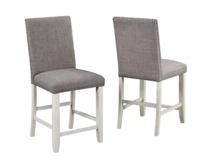 2pc Counter Height Dining Chairs Padded Upholstery Block Straight Legs Gray - Picture 1 of 3