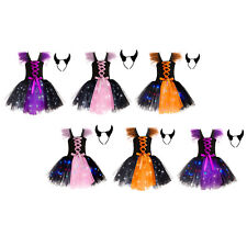 Girls Dress Party Outfit Role-play Witch Costume Sleeveless Set Lace-up Tutu