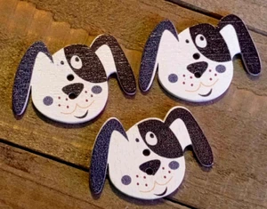 3 Puppy Dog Sewing Buttons Crafting Wood 2 Hole 1.25" - Picture 1 of 2