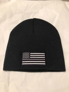Thin Silver Line American Flag Corrections Officers Skull Winter Hat Cap Beanie - Picture 1 of 1