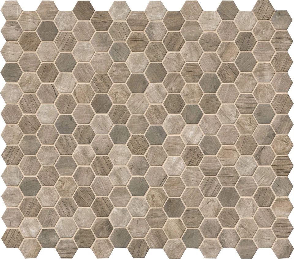 Azulejo de vidrio hexagonal de madera a la deriva para salpicadero de cocina, azulejo de pared para baño,... Foto 1 de 4