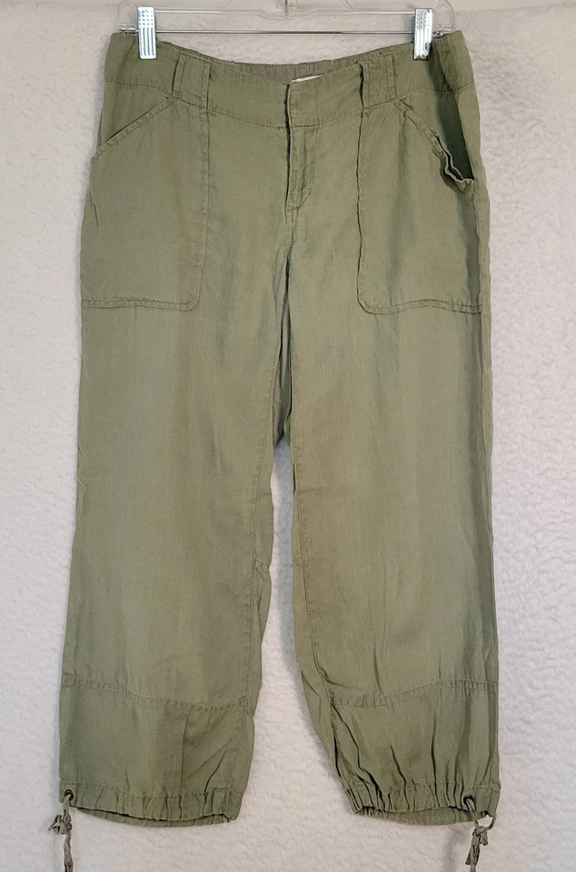 Capris de lino Banana Republic talla 6 para mujer verde oliva pierna con cordón 0825 Foto 1 de 4