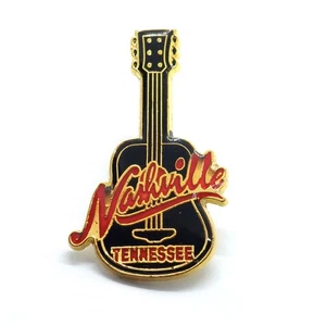 Nashville Tennessee Black Guitar Souvenir Music City Enamel Lapel Pin Vintage - Picture 1 of 3