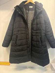Next Women’s Longline Padded Coat UK 20 Black Hooded Quilted Jacket Winter Warm - Picture 1 of 7