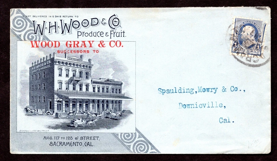 US 1890s ADVERTISING "PRODUCE & FRUIT" W.H. WOOD & CO. OF SACRAMENTO, CALIFORNIA - Image 1 of 2
