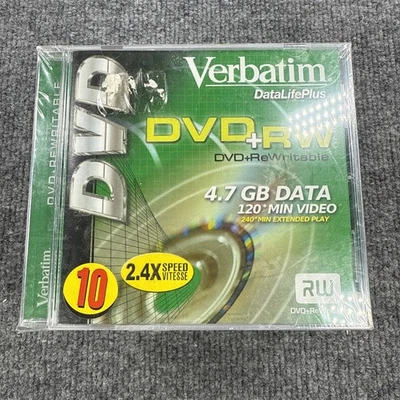 10 Pack Verbatim DVD+RW  DVD+Rewriteable 1x-2.4x 4.7GB  Data 120 Min Vide SEALED - Image 1 of 4