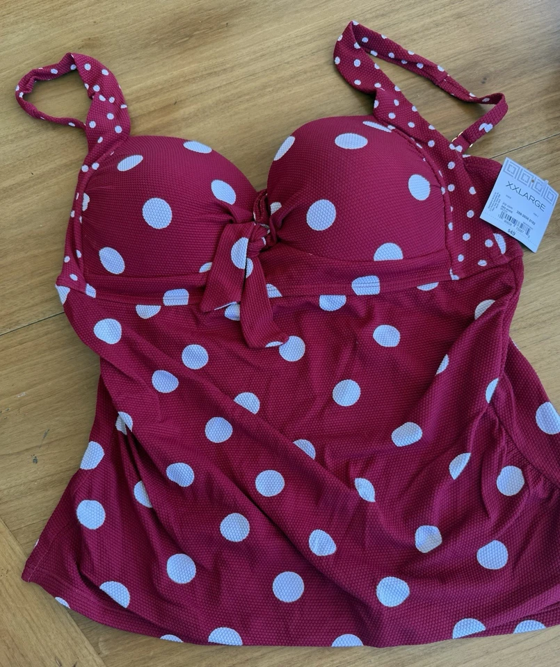 Top de natación Liz Claiborne nuevo con etiquetas para mujer XXL rojo blanco a lunares arco retro Rockabilly Foto 1 de 4