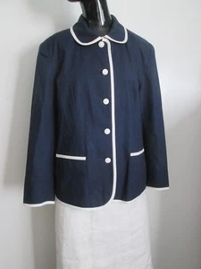 Chaqueta Blazer Urban Linen Collection Talla 10 Lino Algodón Clásica Azul Marino Blanco Borde - Imagen 1 de 6
