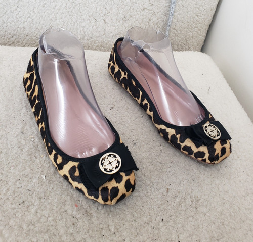 Scarpe da balletto Kate Spade donna piatte 7 5 marroni stampa ghepardo pelle capelli di vitello fiocco