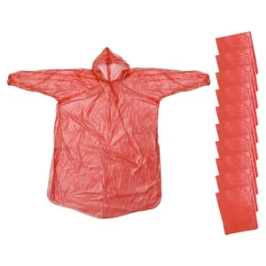 Rain Ponchos, 10pcs Disposable Emergency Raincoats with Hood, Red - Picture 1 of 6