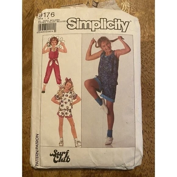 SIMPLICITY 9176  Girls Surf Club Pattern Tops Pants Shorts Sz 7 8 10 12 14 Vtg - Image 1 of 1