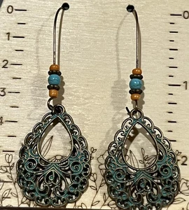 Indigenous Made Metal Blue Bronze Alloy Dangle Earrings Stocking Stuffer Gift - Picture 1 of 2