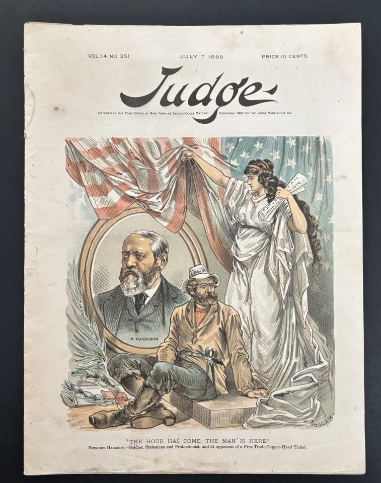 JUDGE MAGAZINE JULY 7, 1888 - HUMOR & SATIRE - GREAT ILLUSTRATIONS - Image 1 of 4