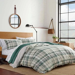 Timbers 3-Piece Green Plaid Cotton King Duvet Cover Set - Picture 1 of 5