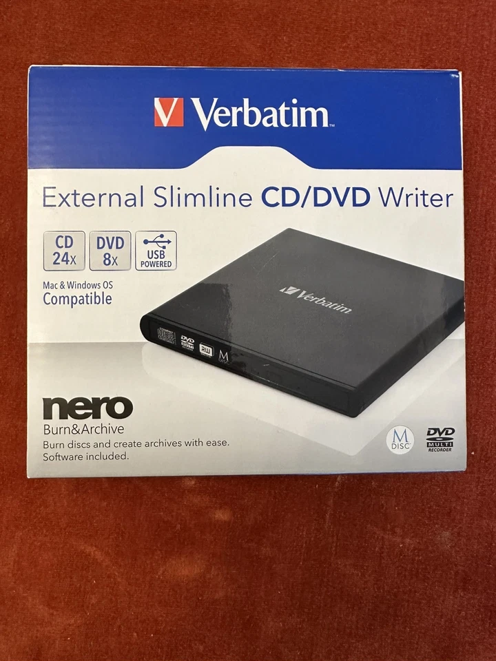 Verbatim External Slimline CD/DVD Writer USB for Windows and Mac New Sealed - Image 1 of 1
