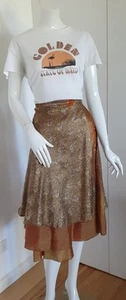 Ishka Silk Wrap Skirt One Size Layered Midi Earthy Tones - Picture 1 of 11