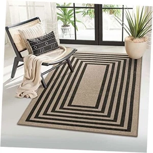 Modern Geometric Easy Jute Outdoor Rug, 3x5 Black Washable Kitchen Rugs for - Picture 1 of 7