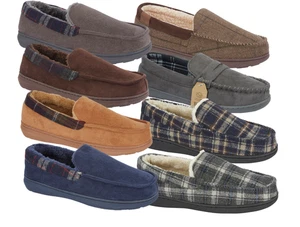MENS LUXURY COMFORT MOCCASIN SLIPPER WARM FLEECY LINED SIZES 7-12 - Picture 1 of 60
