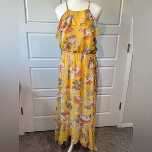 Maxi Vestido Floral Amarillo Volantes Halter Solero Vestido de Verano - Imagen 1 de 8