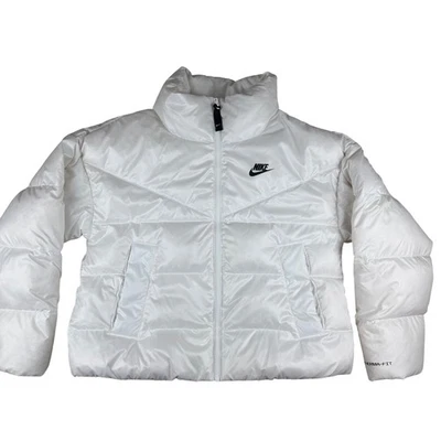 Chaqueta acolchada blanca Nike Therma-FIT para mujer cremallera completa cuello alto XS Foto 1 de 4