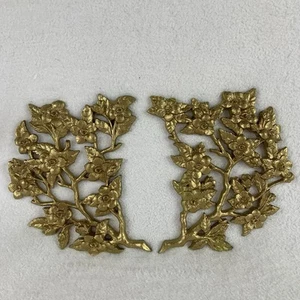 Vintage Syroco Wurzelholz Wanddeko Paar florale Zweige Gold Made in USA 2795 - Bild 1 von 11