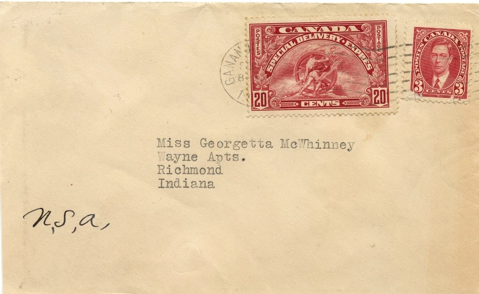 1937  Special Delivery cover to the USA from Gananoque, ON - Image 1 of 2