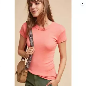 Michael Stars Womens OS One Size Coral Orange Fallon Shine Shimmer Tee Tshirt SS - Picture 1 of 8