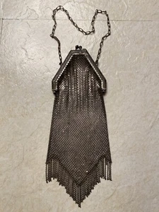 Antique 1910s Vintage Silver Metal Mesh Fringe Ladies Cocktail Purse Bag - Picture 1 of 8