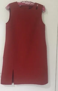 FOREVER NEW Dress -Red Sheath sz10-100% Wool Pearl Buttons Fasteners Preloved EC - Picture 1 of 6
