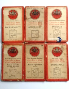 OS MAPS - Bundle 6 x 1940s Vintage England One-Inch Maps Cloth + Paper REDUCED - Picture 1 of 4