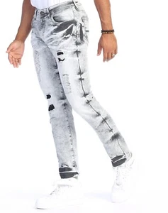 LT GZZ Mens Skinny Slim Fit Jeans Premium Stretch Denim Distressed Jeans | STYLO - Picture 1 of 4