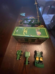 John Deere Tractor And Handmade Side Rake And Tin Holder - Picture 1 of 4