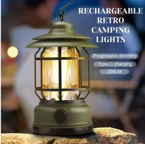 Retro Lamp Portable Outdoor Camping Lantern Tent Travel Light USB Rechargeable - Picture 1 of 4