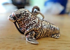Sterling Silver 3D 14x23x16mm large ~7g Tusked Walrus Charm hollow bottom - Picture 1 of 7