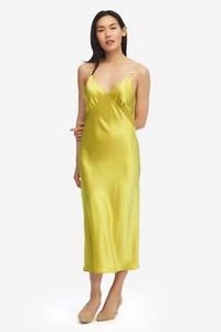 LilySilk Elegant V Neck Silk Dress With Pearl Yellow Size 2 - Picture 1 of 7